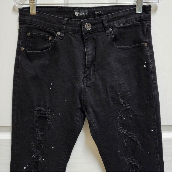 Waimea Jeans Womens 32 Black Stretch Denim Distressed Paint Splatter Skinny Fit - Picture 6 of 14